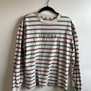 GUESS Los Angeles OG Embroidered Logo 90s VTG Stripe Long Sleeve Tee Men’s S Y2K